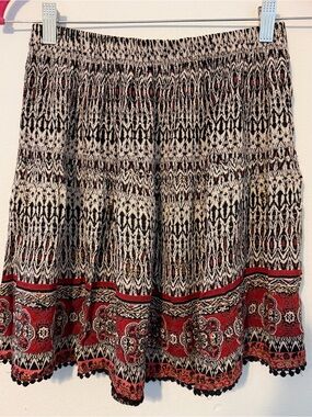 Angie Boho Black & Red Patterned Skirt S/M